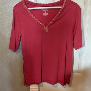 Women's Salmon Color V-Neck Top